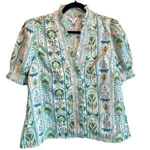 CROWN & IVY TROPICAL PRINT PUFF-SLEEVE BLOUSE - SIZE M